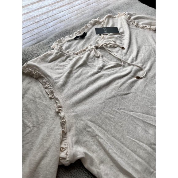 Ralph Lauren Top Women's Plus Size 2X Ivory Linen Blend Ruffled Neck Boho Blouse - Picture 3 of 12